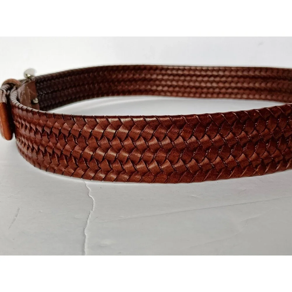 Torino Italian Leather Belt Tan Braided Woven Stretch 31 Inches USA made